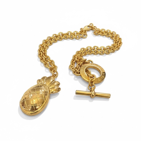 Celine Gold-Plated Pineapple Pendant Toggle Necklace Or Belt - Picture 4 of 12